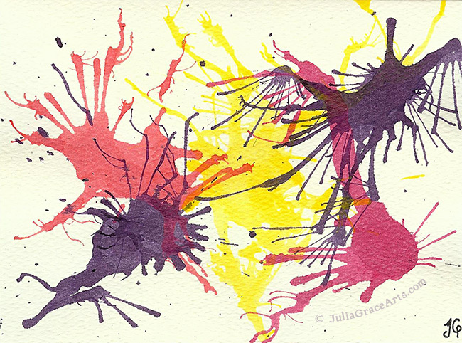 Blown Ink Using Magenta, Orange, Yellow, and Purple Inks