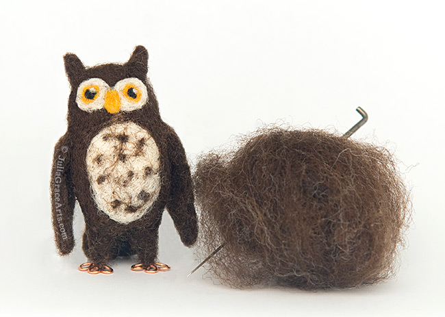 Needle Felted Owl With Raw Wool Fleece