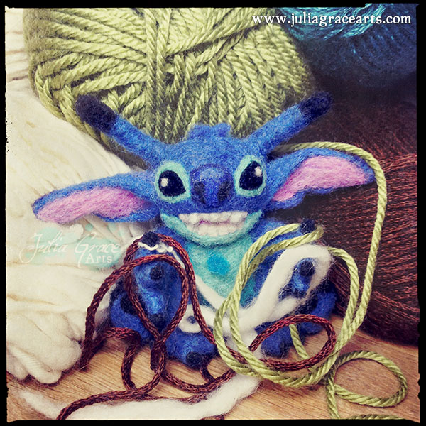 A wool sculpture Stitch from Disney