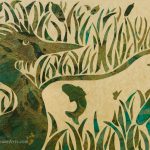 Cut paper design of heron in the wetlands