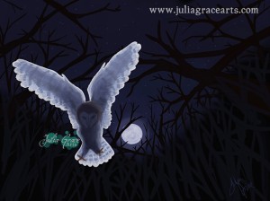 A digital painting of a Barn Owl by Moonlight