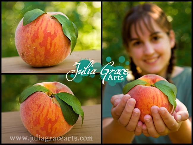 A triptych of photographs of a Giant Peach And A Farm Girl