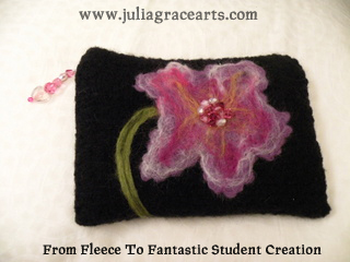 Wool Flower needle felted on clutch purse
