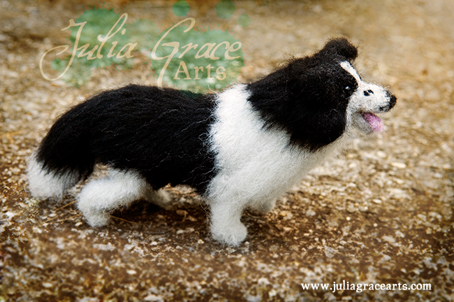 Needle felted border collie detail