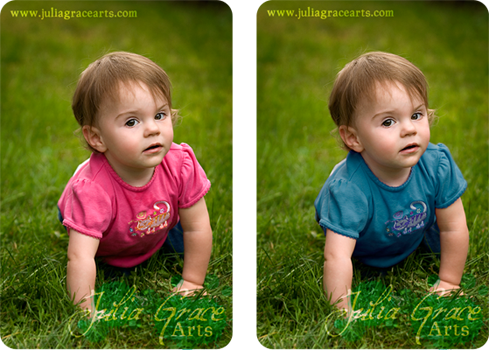 Digitally changing the shirt color on a toddler