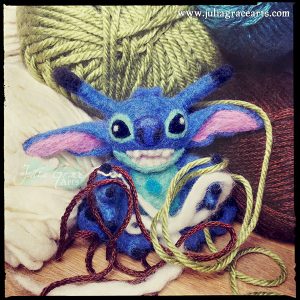 A wool sculpture Stitch from Disney's Lilo And Stitch