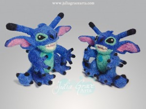 Two needle felted wool sculpture Disney's Stitch from Lilo and Stitch