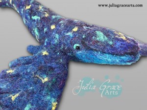 The face of my felted sky whale sculpture created for Neil Gaiman's Calendar of Tales project