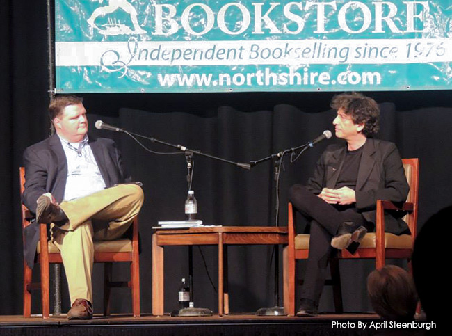 Neil Gaiman being interviewed for the Off The Shelf radio program for the Northshire Book Store for the Ocean At The End Of The Lane tour