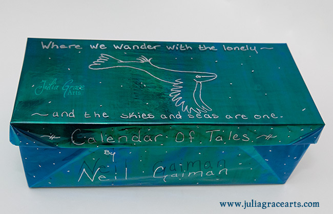 A special iridescent box made to hole the wool sculpture sky whale for Neil Gaiman